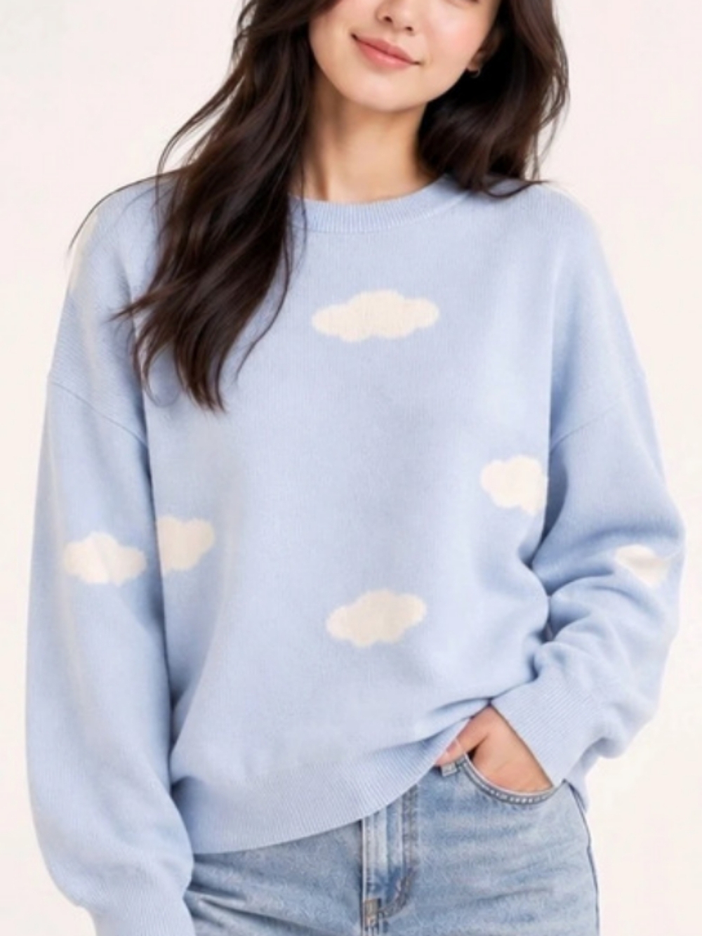 SHEIN ☁️ Cloud Pattern Crewneck Pullover Sweater ☁️ Size Small